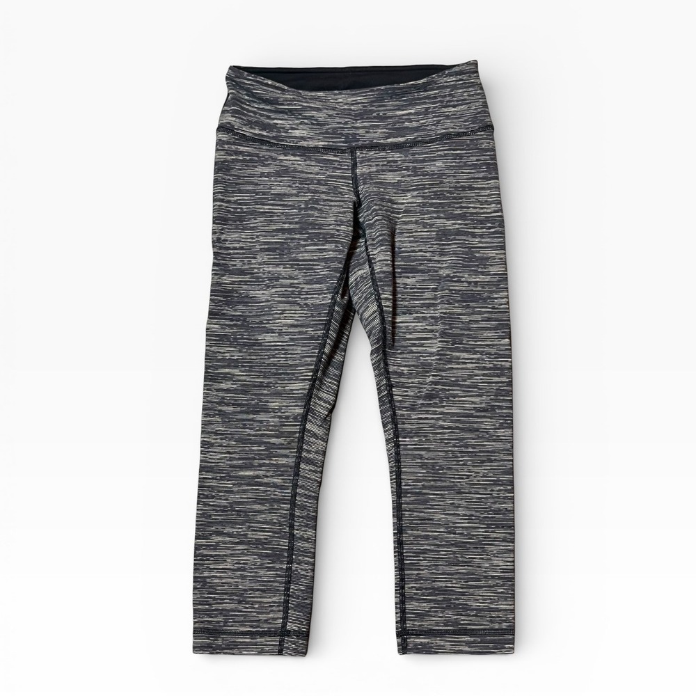 Lululemon Wunder Under Crop Leggings Black White Size 4 19" Gym Yoga Running